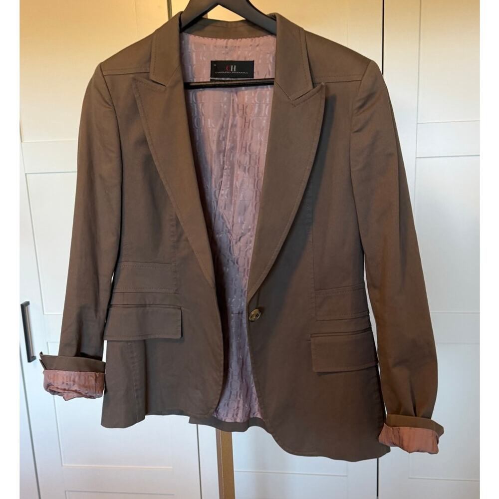 Carolina Herrera Cotton Blend Brown Blazer Size 12 - Picture 3 of 11